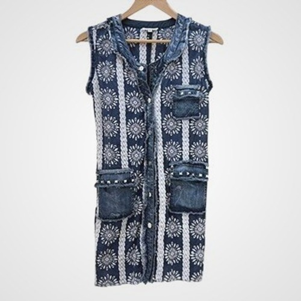 Womens‎ Embroidered Denim Dress Sm Studded Boho Festival Western Summer Vacation